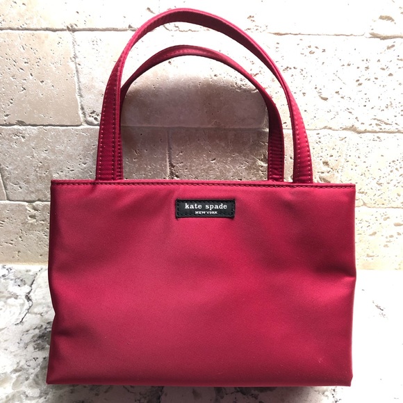 Wine Red Kate Spade mini nylon tote handbag - Picture 11 of 13